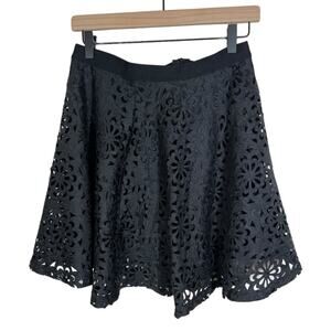 Fashion Wildcat Black Floral Laser Cut Skater Skirt Size M